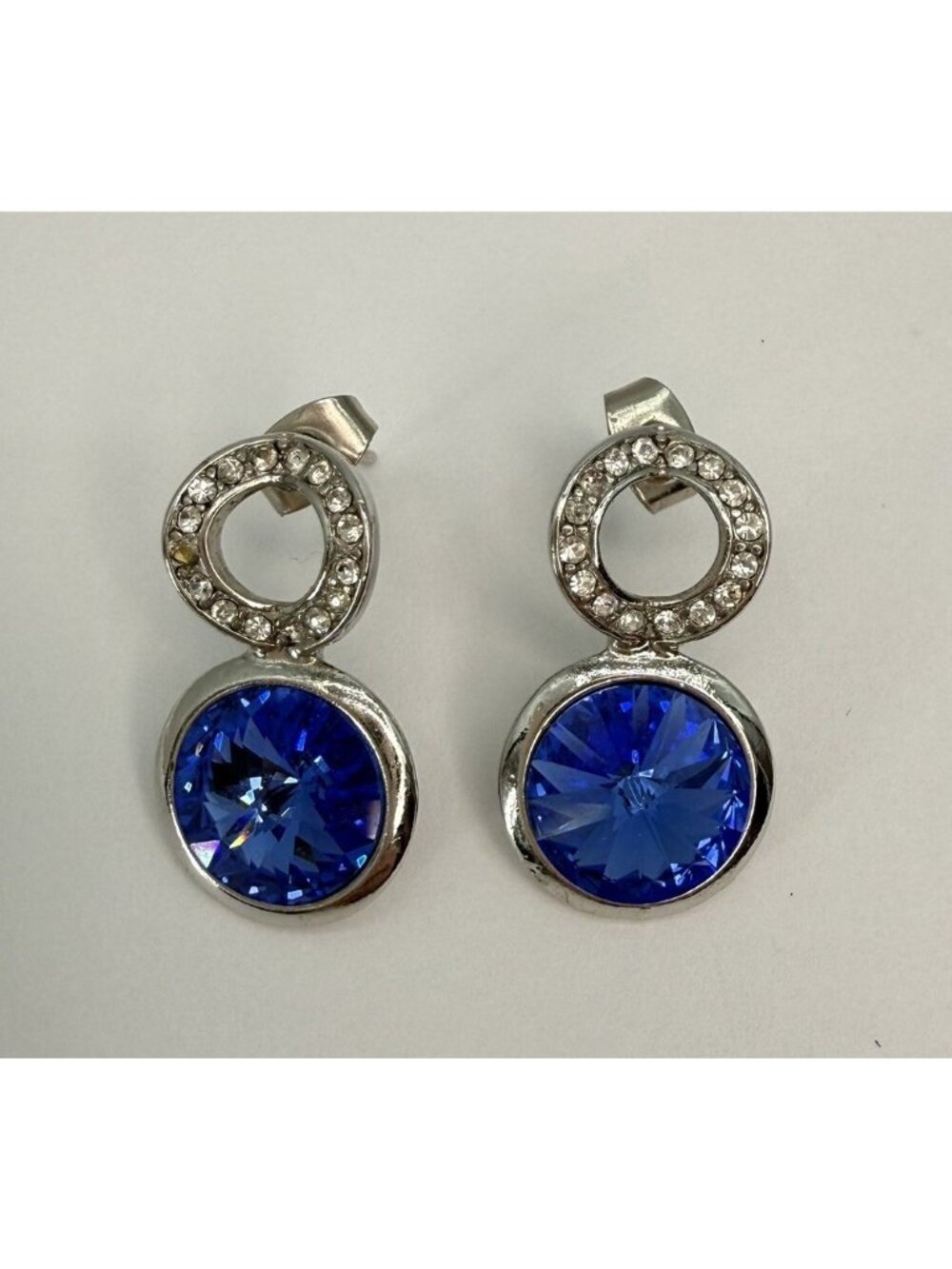 Linked Dangle Earrings Blue Rhinestones Prom Wedding Special Occasion